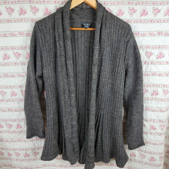 Mary Firenze Knit‎ Cardigan Open Front Alpaca Blend Sweater Gray Large - Picture 1 of 7